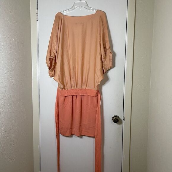 DVF Diane Von Furstenberg peach coral silk tie waist flowy dress US 12 - Picture 7 of 8